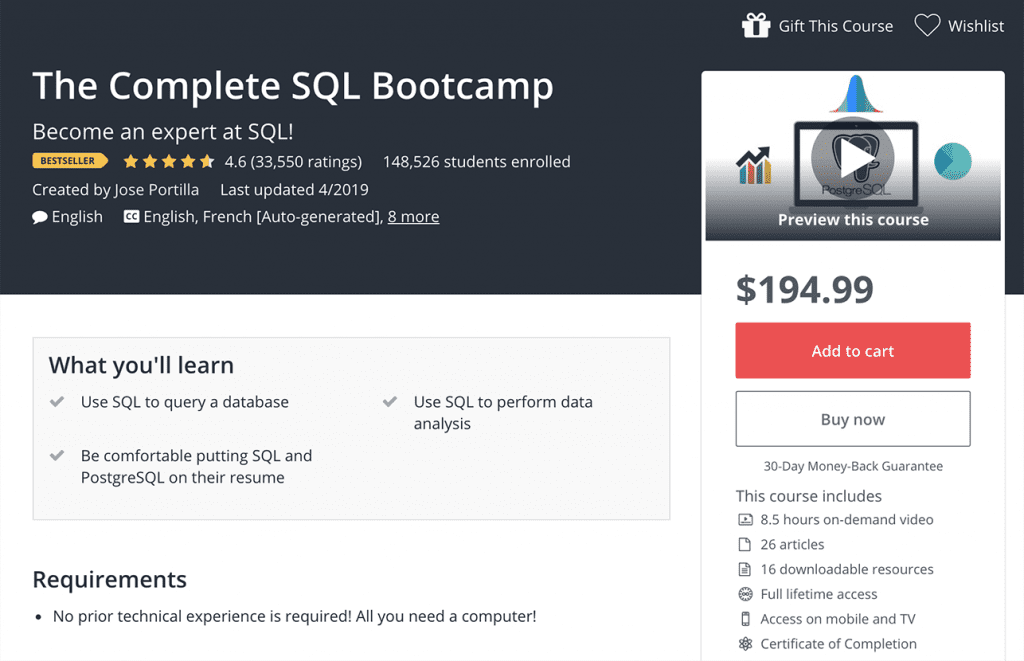 The Complete SQL Bootcamp Image